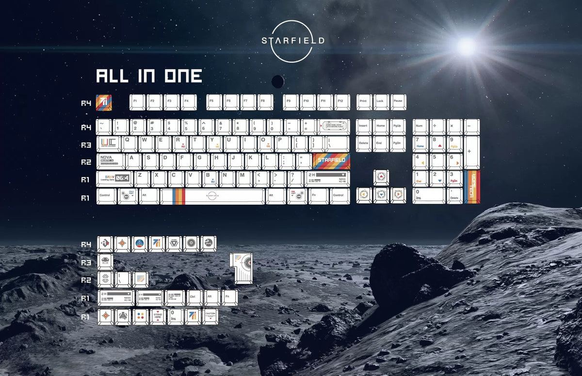 Starfield themed design, creative keycap set, PBT material personalized keycap set, mechanical keyboard replacement decorative keycaps, compatible with 61/64/68/75/84/87/104 key mechanical keyboard