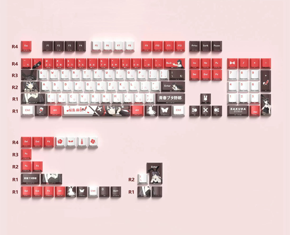 Sakurajima Mai theme, custom set personalized keycap series, PBT material, Original factory height, compatible with 61/64/68/75/84/87/104 mechanical keyboard keycap set