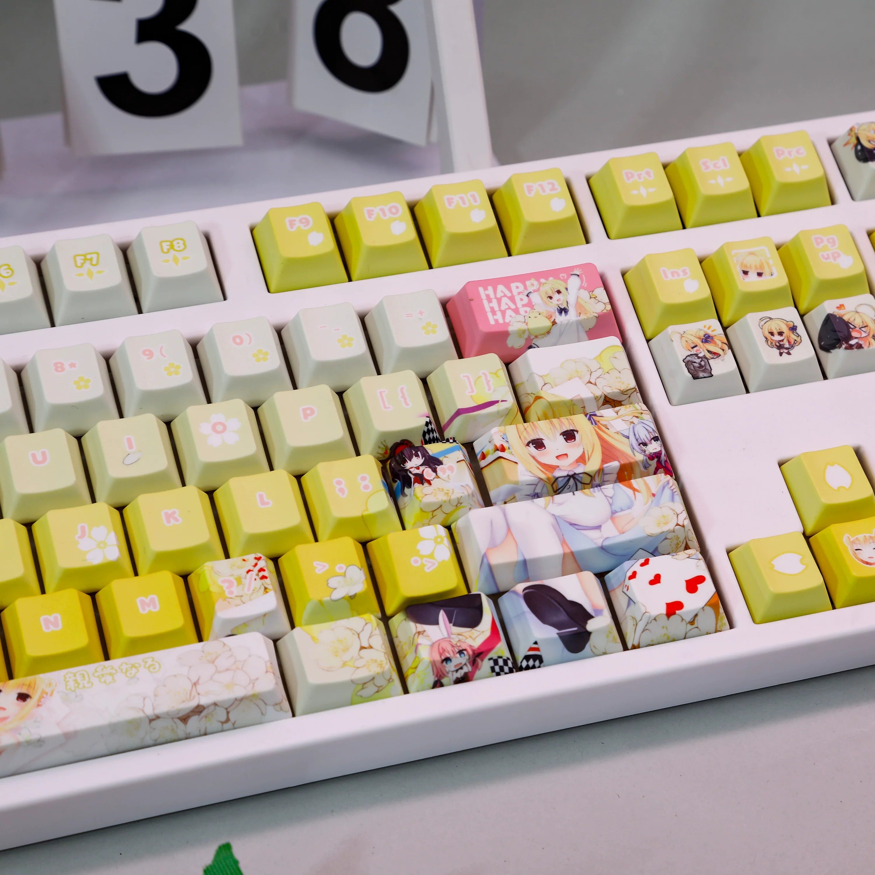 HAMIDASHI CREATIVE series, Izumi Hiyori theme, PBT material personalized keycap set, anime keycap culture peripheral mechanical keyboard decoration keycaps， Compatible with 61/64/68/75/84/87/104 key mechanical keyboard keycap set