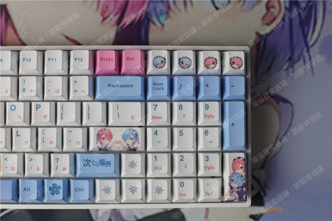 Re:Life in a different world from zero ，Rem PBT material personalized key cap set, animation game culture creative decoration key cap set, compatible with 61/64/68/75/84/87/104 key mechanical keyboard