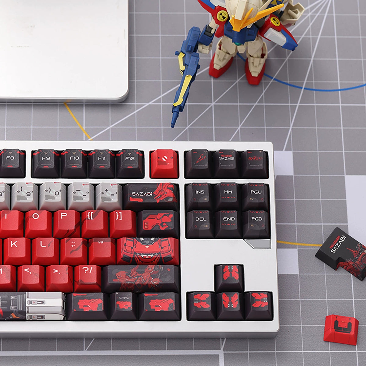 Gundam‌， SAZABI，MSN-04, There are two versions: opaque and semi transparent personalized keycaps, mechanical keyboard replacement keycap set, anime and game cultural and creative keycaps set,61/64/68/75/84/87/104 Key Mechanical Keyboard Keycap Set
