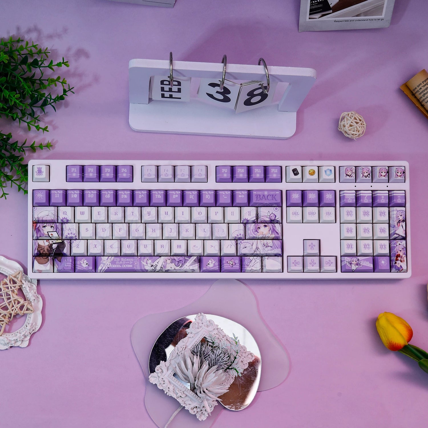 Azur Lane, HMS Unicorn theme, PBT material personalized keycap set, anime keycap culture peripheral mechanical keyboard decoration keycaps， Compatible with 61/64/68/75/84/87/104 key mechanical keyboard keycap set