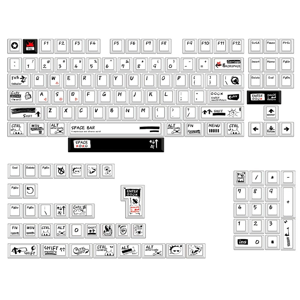 Black fire themed minimalist design, PBT material material personalized keycap set, compatible with 61/64/68/75/84/87/104 mechanical keyboard replacement keycap