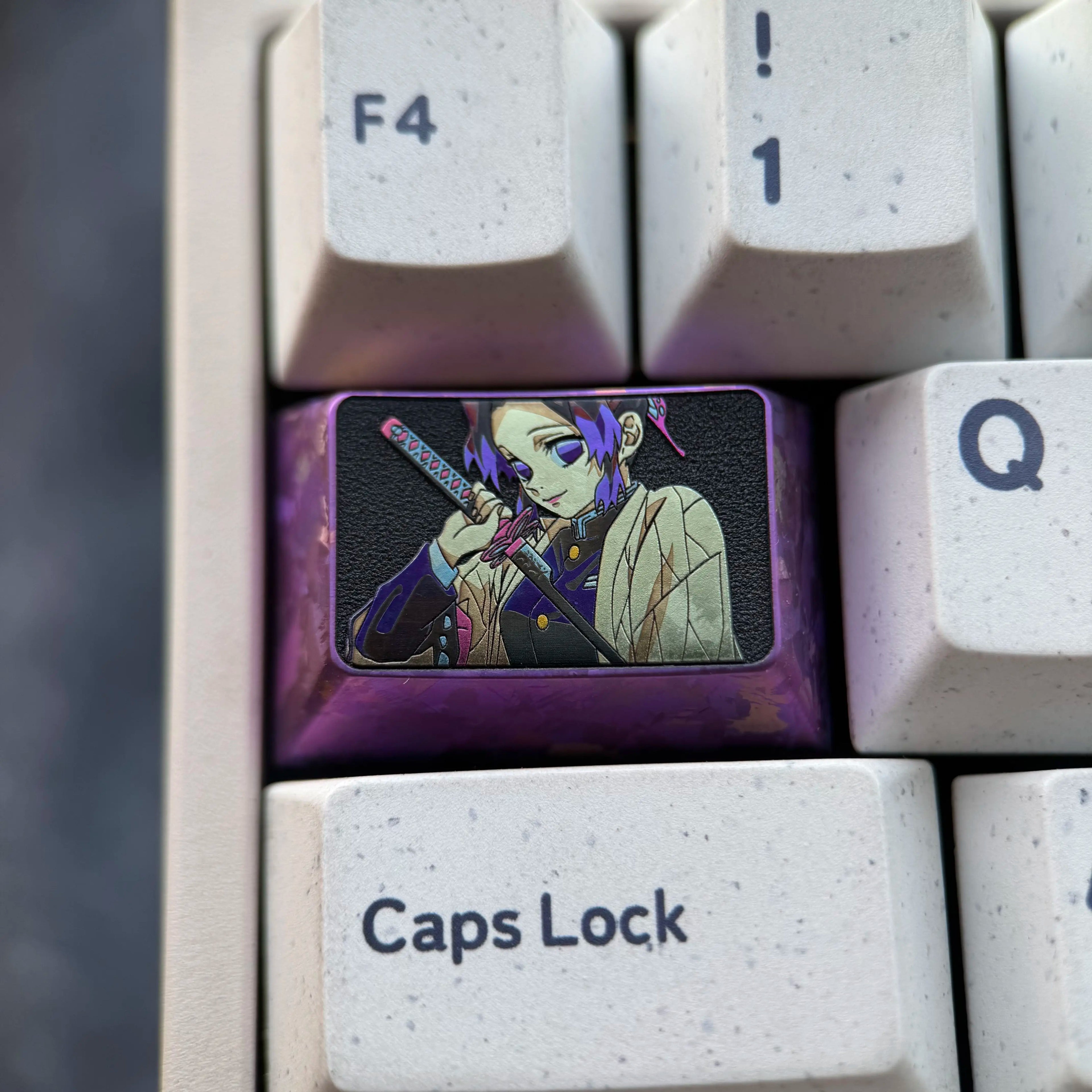 Demon Slayer, Kochou Shinobu, 1.5U titanium alloy personalized keycaps, game anime cultural creative metal mechanical keyboard decorative keycaps