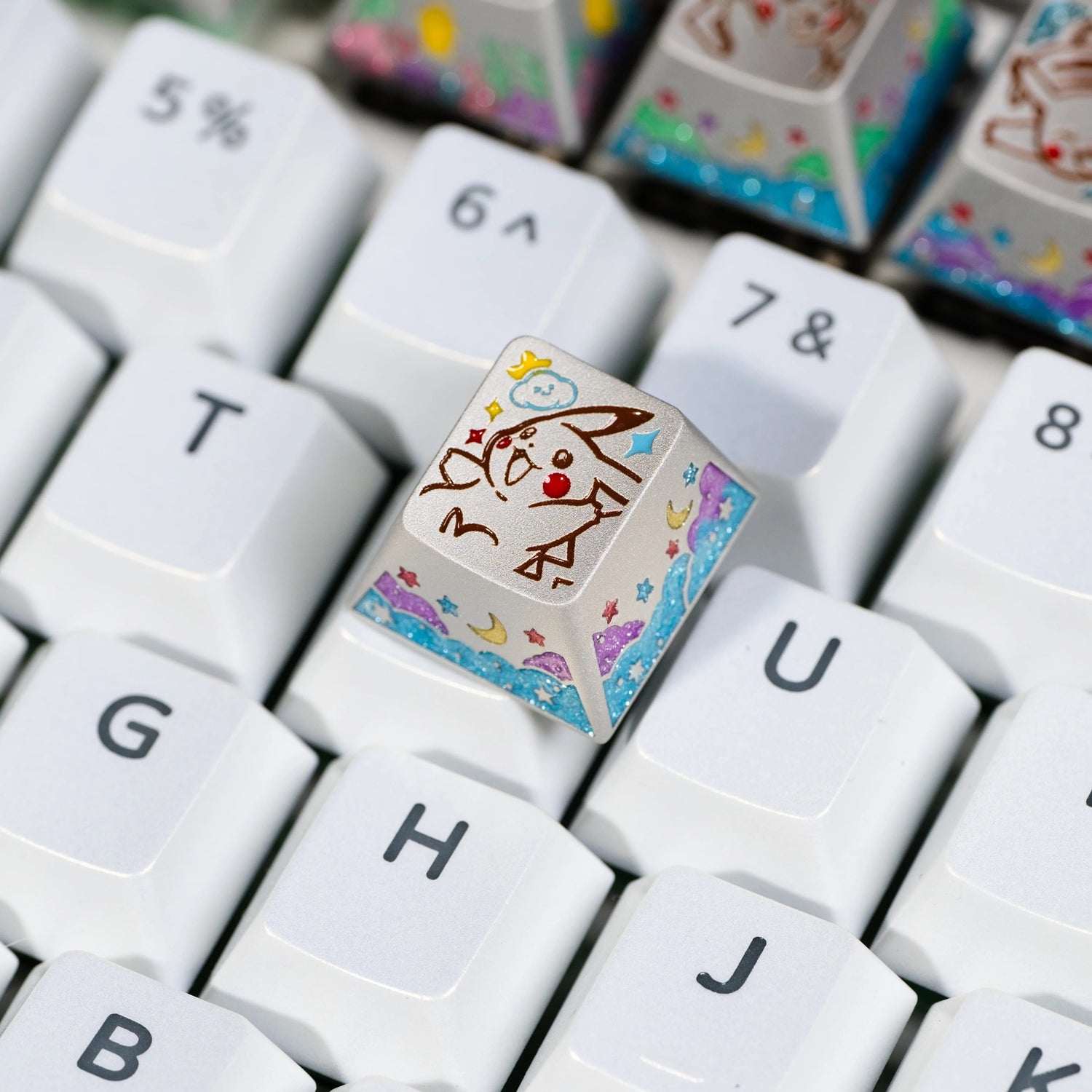 Pok é mon series, Pikachu themed design, keycaps made of aluminum alloy material CNC integrated precision machining personalized keycaps, mechanical keyboard decorative keycaps