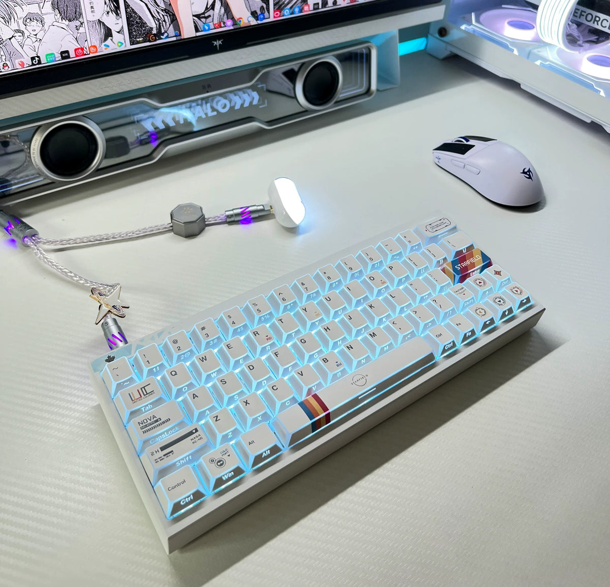 Starfield themed design, creative keycap set, PBT material personalized keycap set, mechanical keyboard replacement decorative keycaps, compatible with 61/64/68/75/84/87/104 key mechanical keyboard
