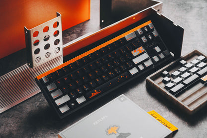 Fire melt flow black dark silver gray light orange V-series texture metallic paint volcano theme original factory mechanical keycap PBT material material personalized keycap set, compatible with 61/64/68/75/84/87/104 mechanical keyboard replacement keycap