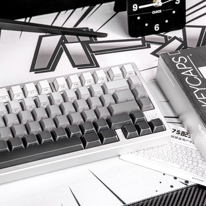 Black/white/gray gradient folded edges, transparent side engraved keyboard keycaps, customized PBT two-color injection molding