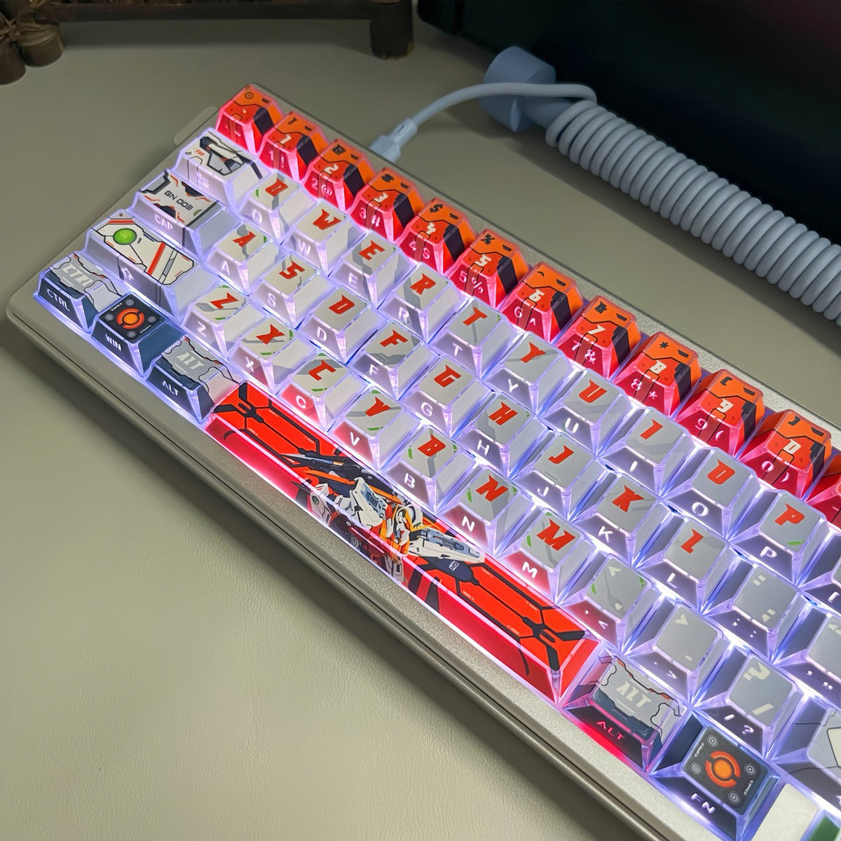 Gundam Theme Series Design Creative Set Keycaps, Light and Shadow Transparent, Folding Transparent Effect personalized keycap set, mechanical keyboard fashionable trend keycap compatible with 61/64/68/75/84/87/104 key mechanical keyboard