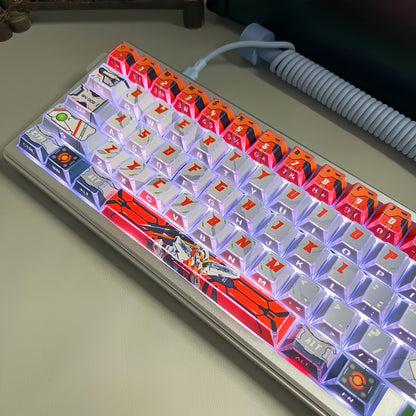 Gundam Theme Series Design Creative Set Keycaps, Light and Shadow Transparent, Folding Transparent Effect personalized keycap set, mechanical keyboard fashionable trend keycap compatible with 61/64/68/75/84/87/104 key mechanical keyboard