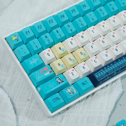 Hatsune Miku Theme PBT Material Hot Sublimation Process Personalized Keycap Set, Animation Music Theme Decoration Keycap Set