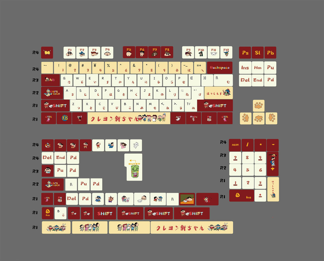 Crayon Shin chan Theme Design Set Keycaps custom set personalized keycap series, PBT material, compatible with 61/64/68/75/84/87/104 mechanical keyboard keycap set