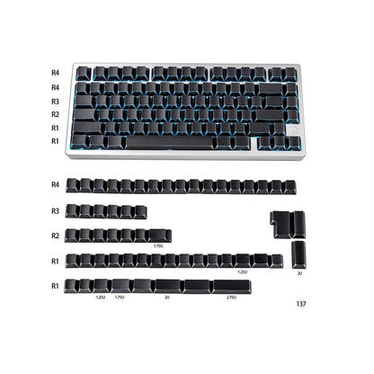 Black/white/gray gradient folded edges, transparent side engraved keyboard keycaps, customized PBT two-color injection molding