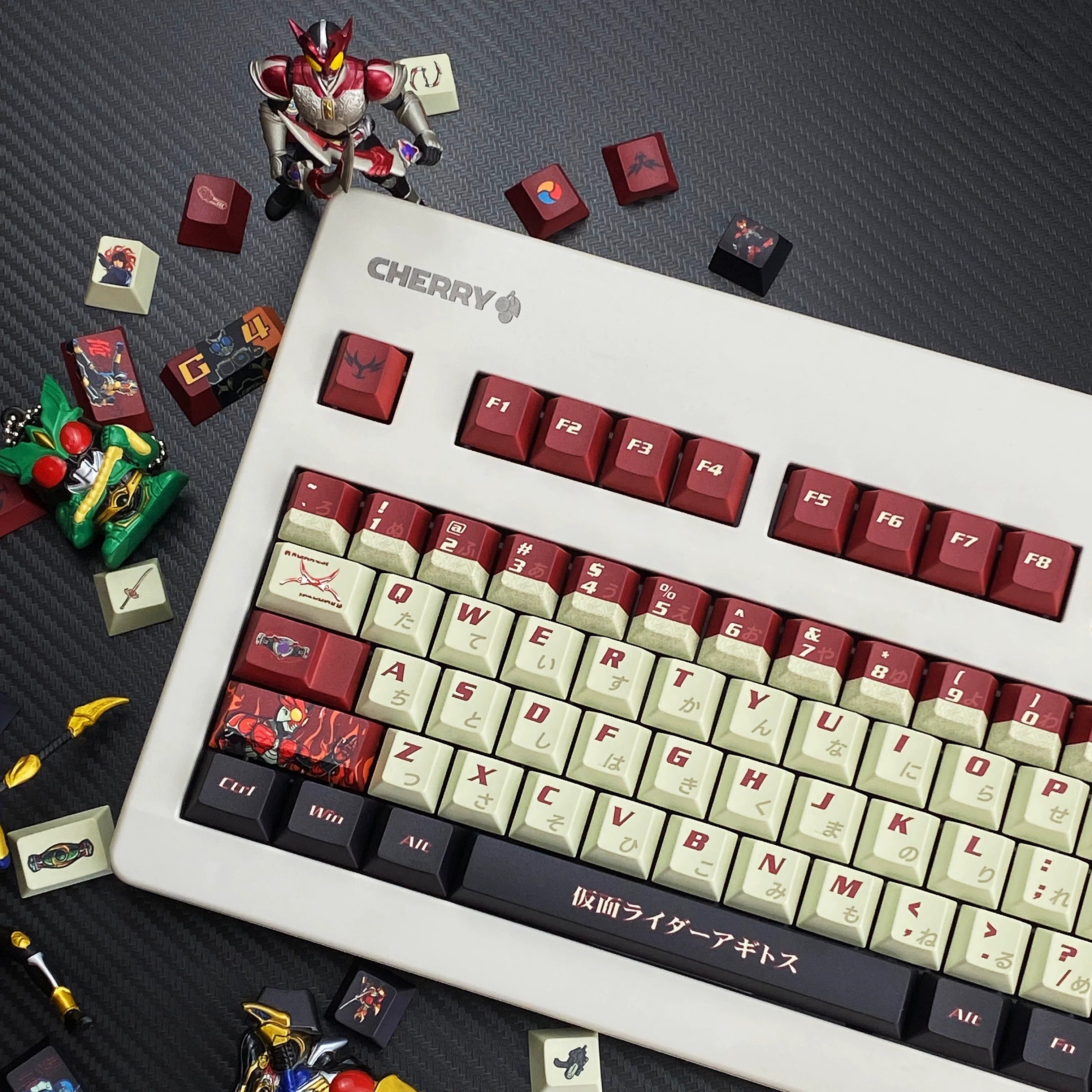 Masked Rider Agito Theme Design Set Keycaps, PBT Material Original Factory Highly Personalized Keycap Set, Anime Game Theme Keycaps, Suitable for 61/64/68/75/84/87/104 Key Mechanical Keyboard