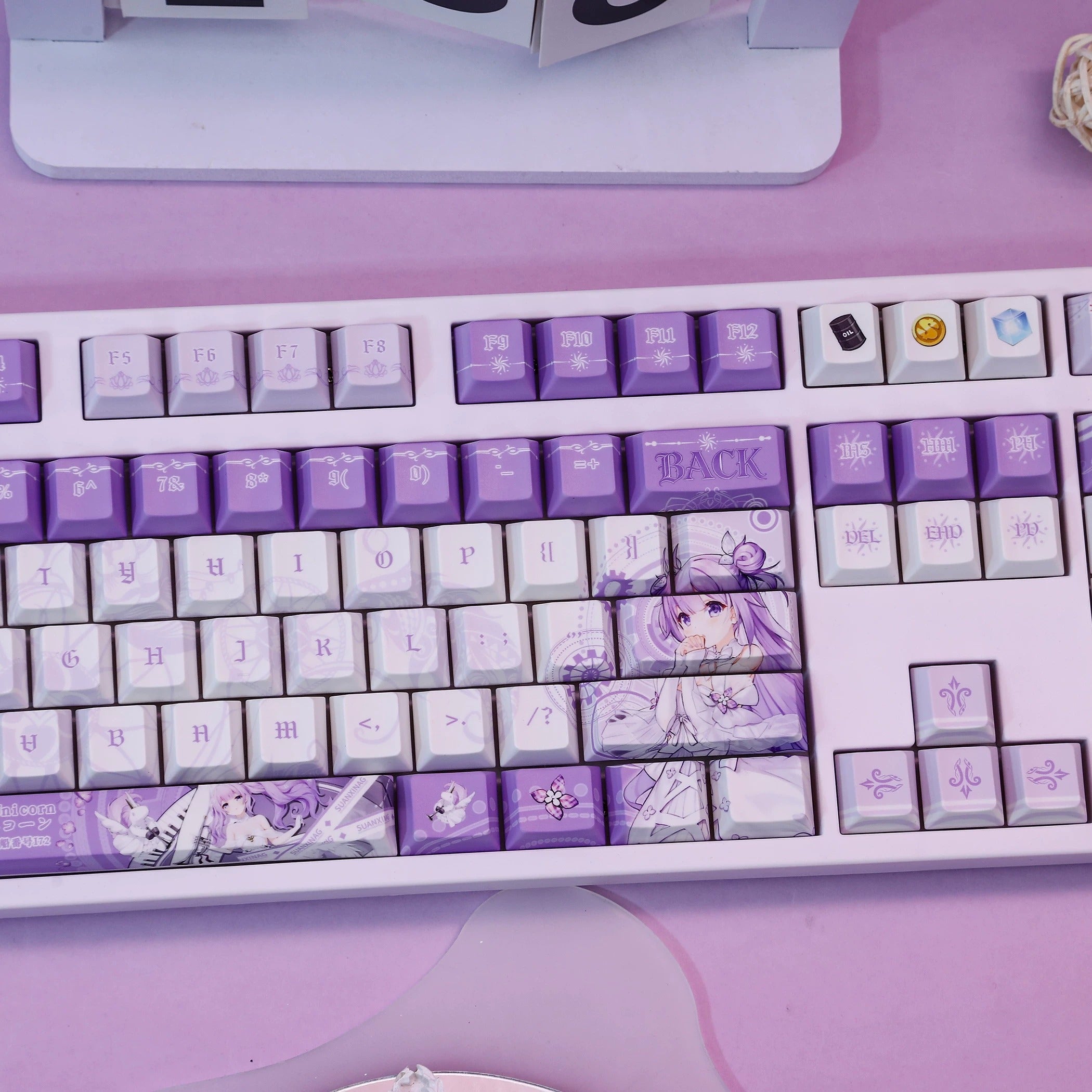 Azur Lane, HMS Unicorn theme, PBT material personalized keycap set, anime keycap culture peripheral mechanical keyboard decoration keycaps， Compatible with 61/64/68/75/84/87/104 key mechanical keyboard keycap set