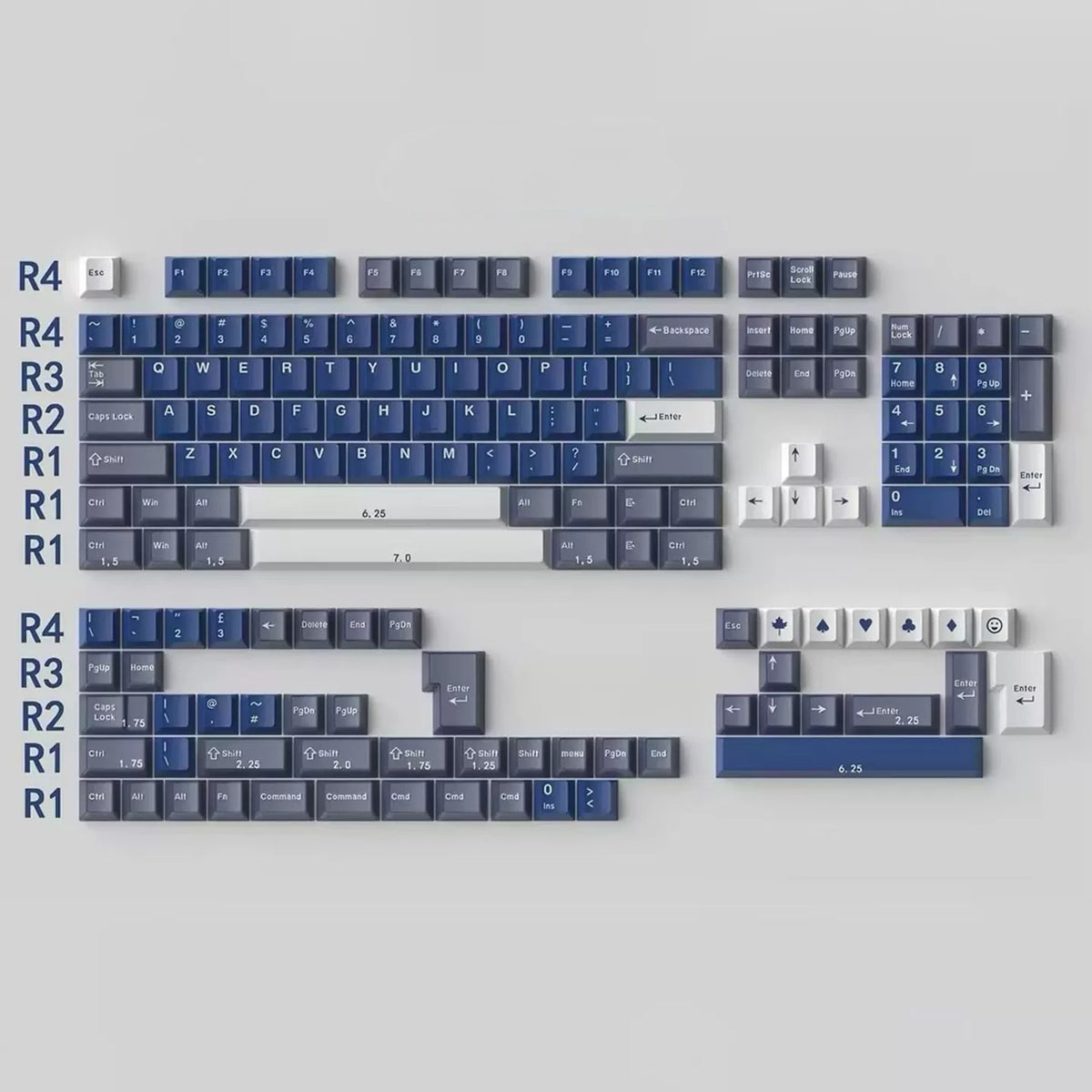 Warrior Blue Grey Half Transparent Full Set Keycap ABS+PC Two Color, Simple Blue Tone, Mechanical Keyboard Replacement Keycap Set, Compatible with 61/64/68/75/84/87/104 Key Mechanical Keyboard Keycap Set