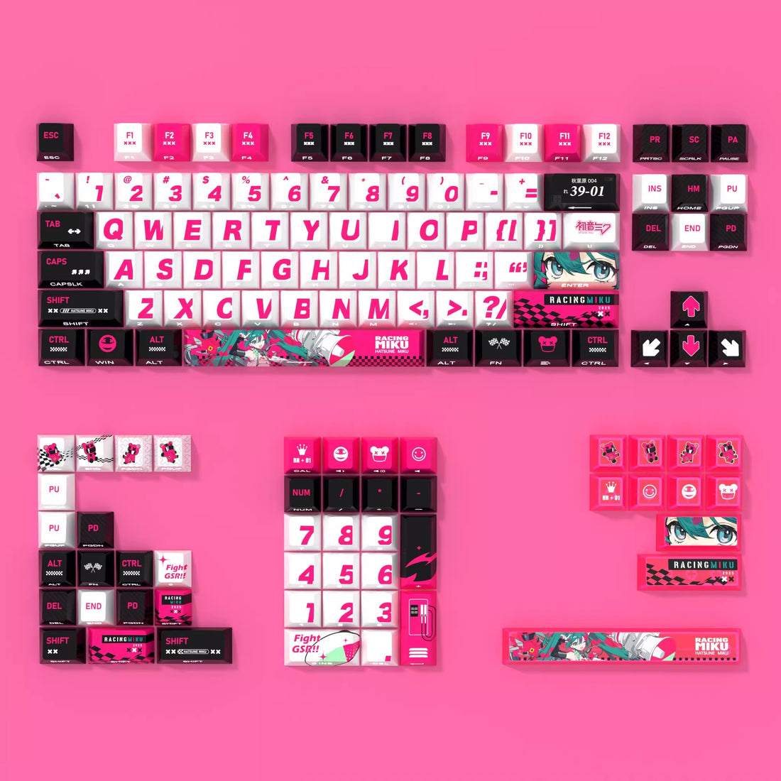 Hatsune Miku series, racing Hatsune Miku theme, personalized set keycap, PBT material, sublimation process, animation game cartoon decoration keycap set