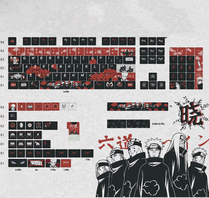 Naruto, Akatsuki, Pain themed PBT material personalized keycap set, compatible with 61/64/68/75/84/87/104 mechanical keyboards
