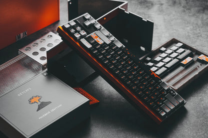 Fire melt flow black dark silver gray light orange V-series texture metallic paint volcano theme original factory mechanical keycap PBT material material personalized keycap set, compatible with 61/64/68/75/84/87/104 mechanical keyboard replacement keycap