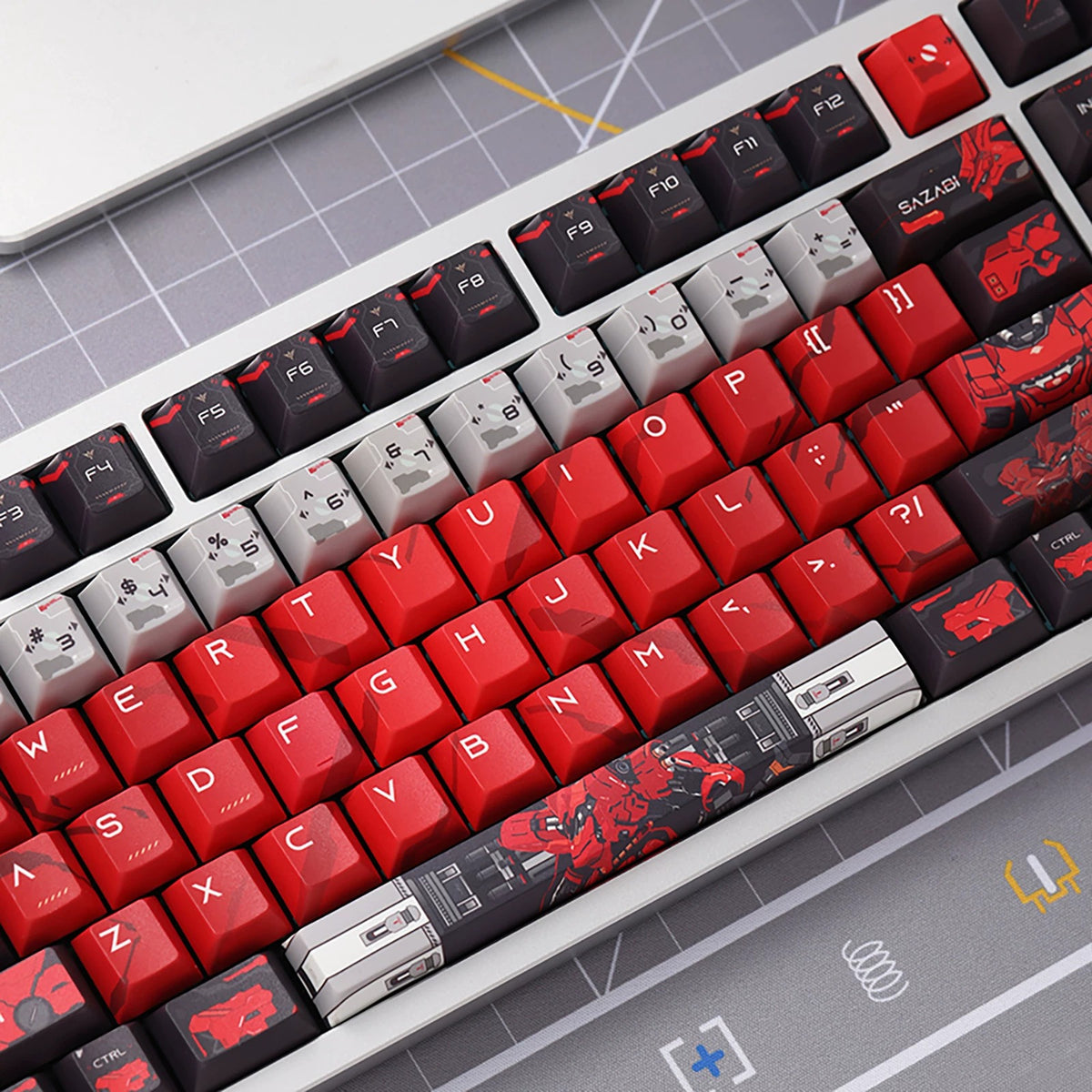Gundam‌， SAZABI，MSN-04, There are two versions: opaque and semi transparent personalized keycaps, mechanical keyboard replacement keycap set, anime and game cultural and creative keycaps set,61/64/68/75/84/87/104 Key Mechanical Keyboard Keycap Set