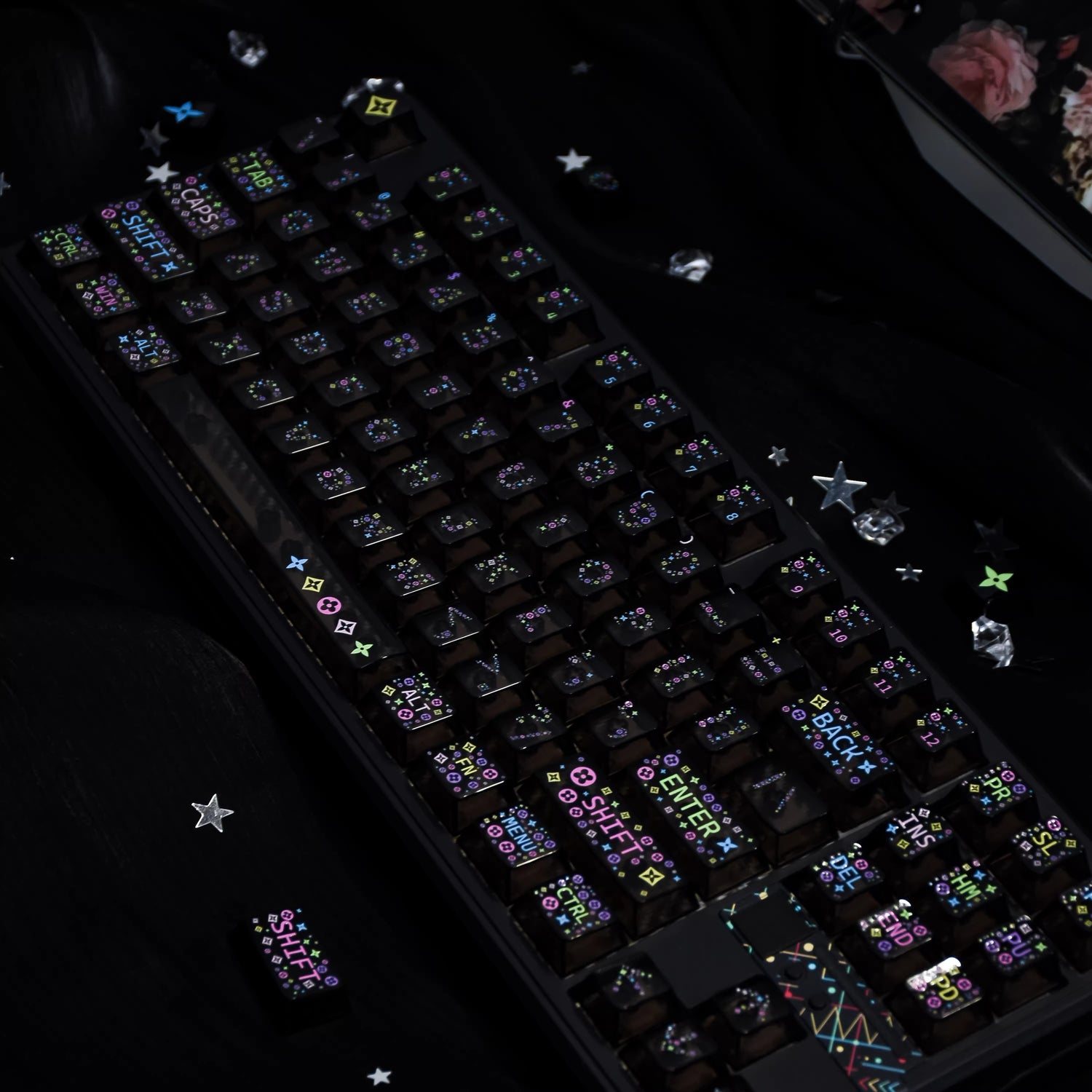 Retro luxury old patterned road personalized keycap set, made of PC material and UV printing technology, creative and fashionable retro decorative keycap set