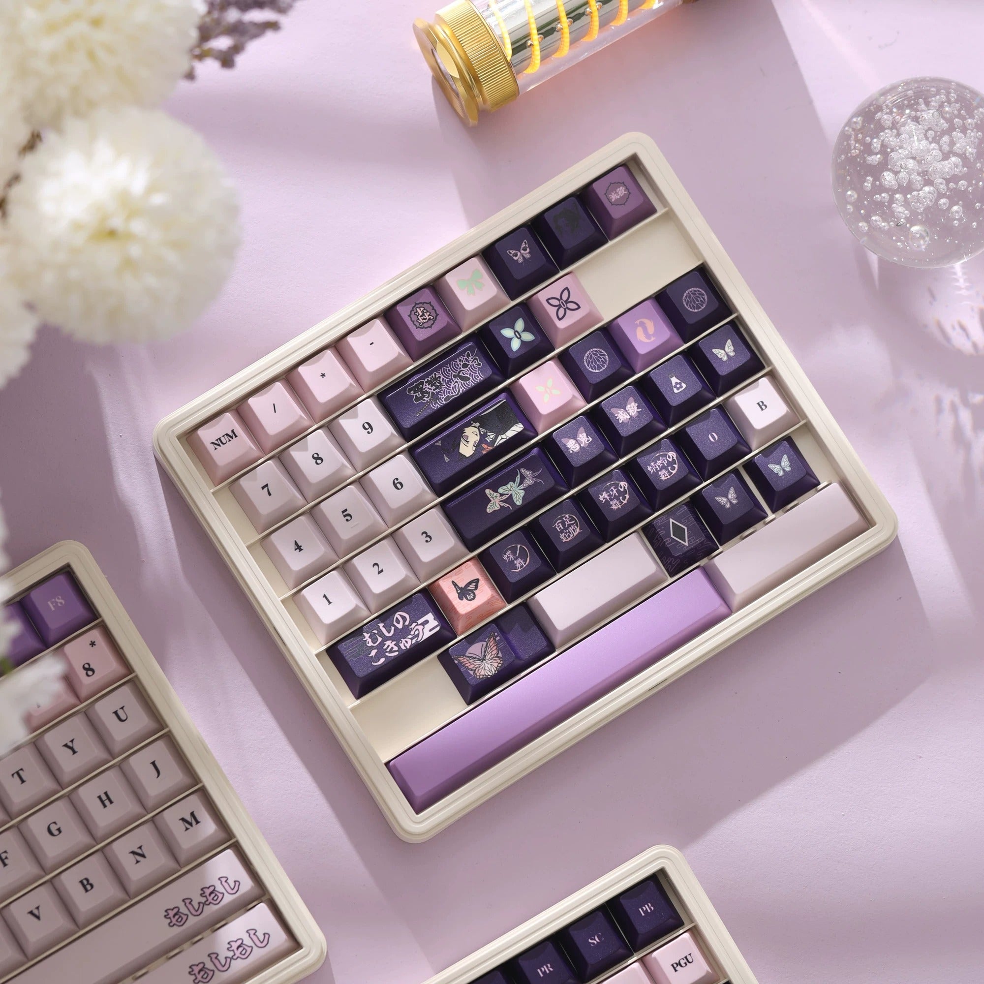 Demon Slayer: Kimetsu no Yaiba series, Kochou Shinobu theme, original high PBT material keycaps, full five sided thermal sublimation process mechanical keyboard custom set keycaps