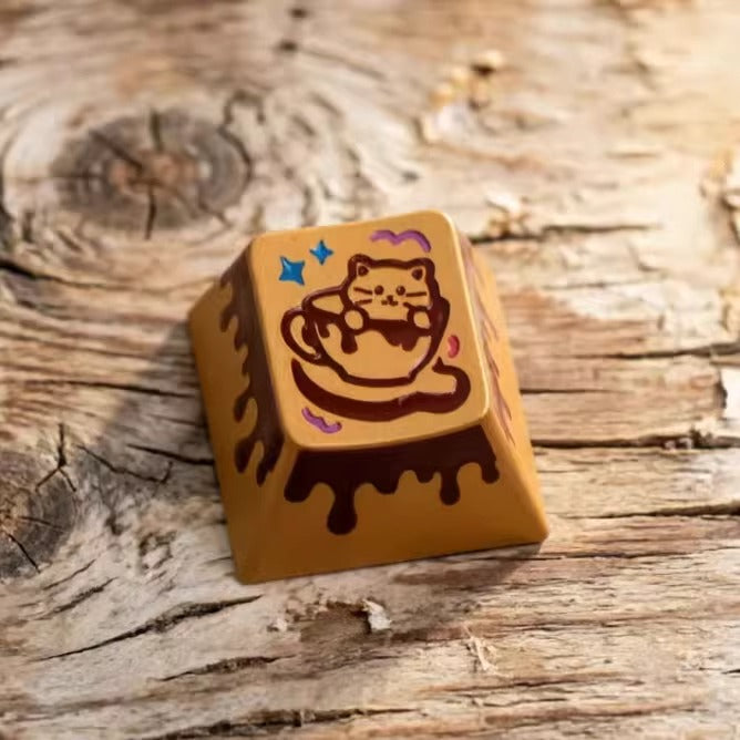Dessert cat aluminum alloy anodized melted chocolate cute metal keycaps personalized keycaps mechanical keyboard decorative keycaps
