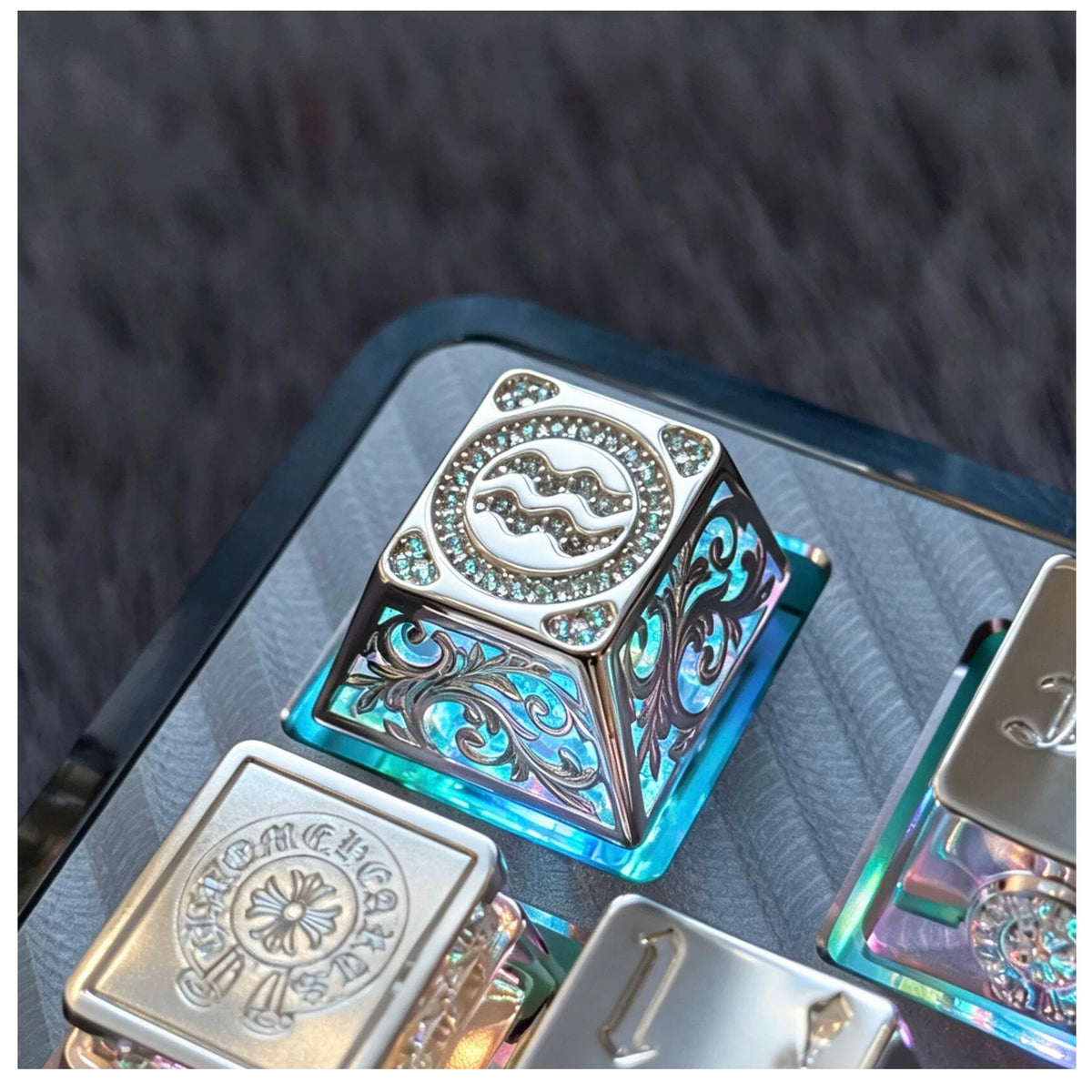 Pure silver hollow 12 Constellation  Personalized Keycaps, Mechanical Keyboard Decorative Keycaps, Constellation Divination Cultural Creative Products.