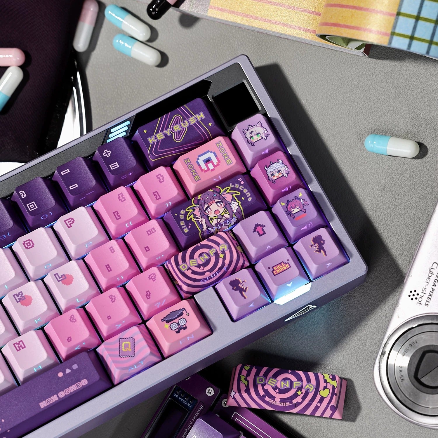 ‌Yunyun Syndrome!?: Rhythm Psychosis‌，PBT material material personalized keycap set, anime and games cultural creative decoration keycap set, compatible with 61/64/68/75/84/87/104 mechanical keyboard replacement keycap