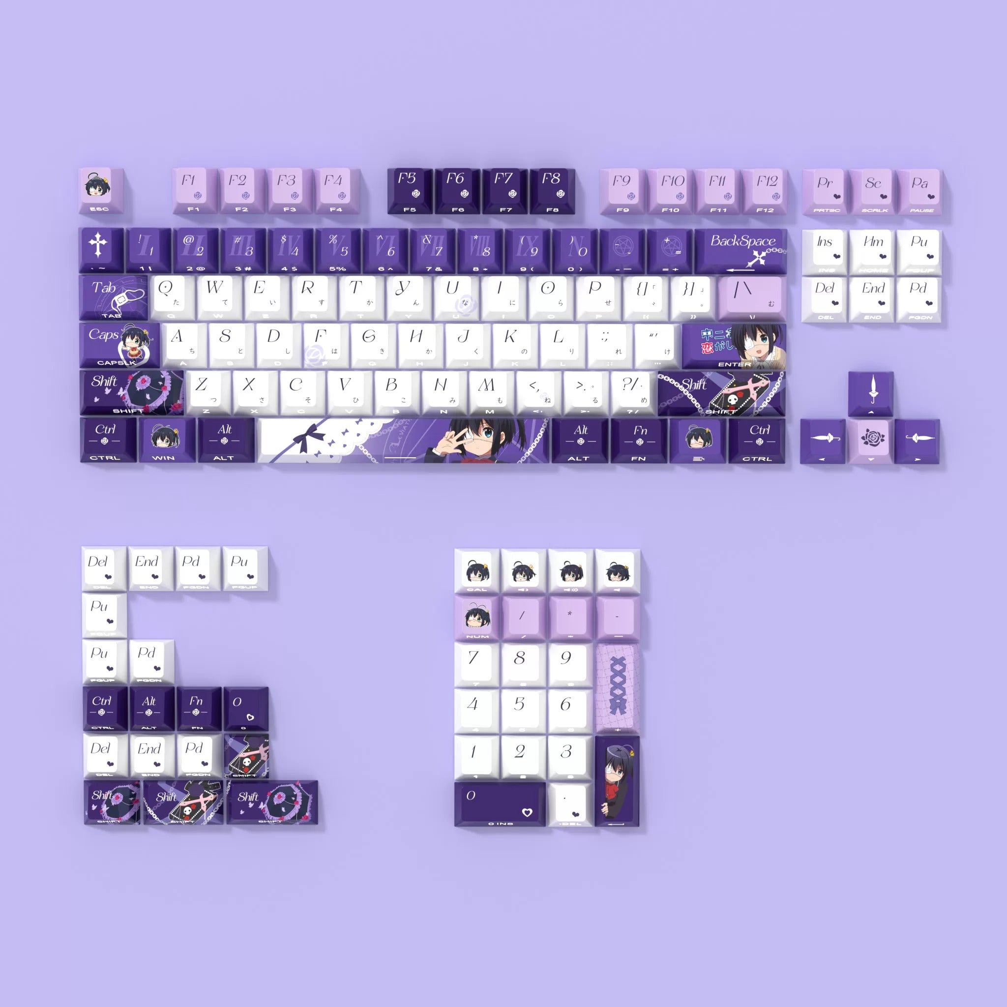 Takanashi Rikka Theme PBT material personalized keycap set, anime cultural creative decoration keycap set, compatible with 61/64/68/75/84/87/104 mechanical keyboard
