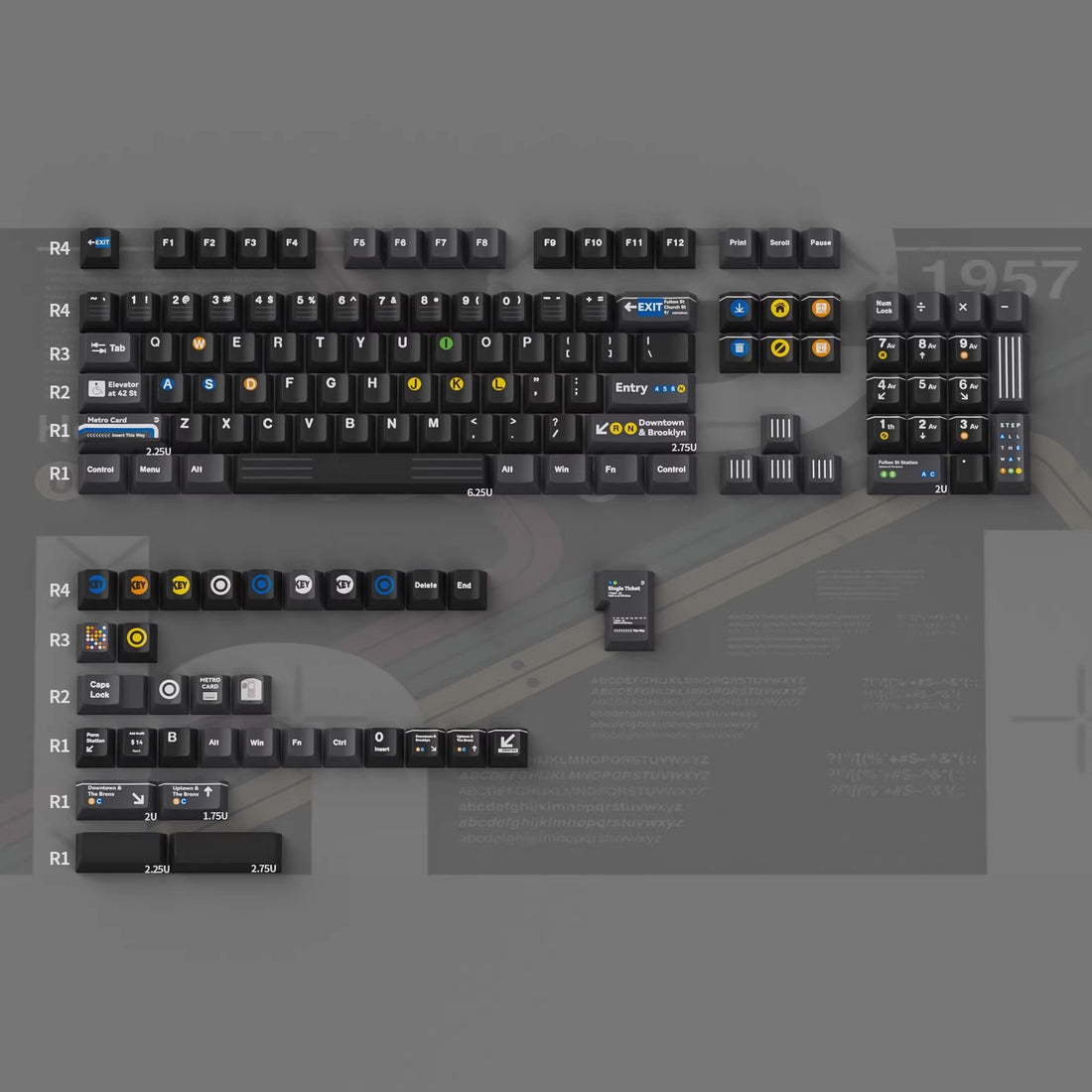 New York subway themed design, PBT material personalized keycap set, factory highly customized keycap decoration set, compatible with Wooting/ROG EXTREME mechanical keyboard