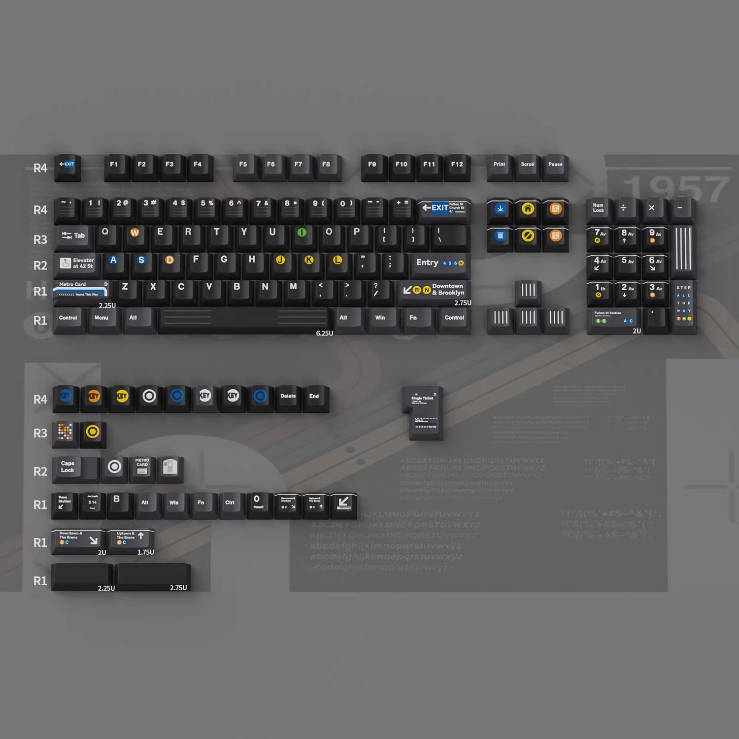 New York subway themed design, PBT material personalized keycap set, factory highly customized keycap decoration set, compatible with Wooting/ROG EXTREME mechanical keyboard