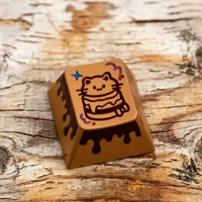 Dessert cat aluminum alloy anodized melted chocolate cute metal keycaps personalized keycaps mechanical keyboard decorative keycaps