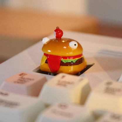 Clay Burger Image Design Personalized Keycaps, Cartoon Image Burger Fast Food Culture Creative Keycaps, Mechanical Keyboard Decorative Keycaps