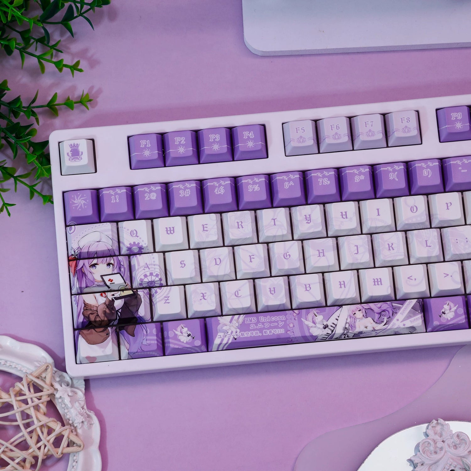 Azur Lane, HMS Unicorn theme, PBT material personalized keycap set, anime keycap culture peripheral mechanical keyboard decoration keycaps， Compatible with 61/64/68/75/84/87/104 key mechanical keyboard keycap set