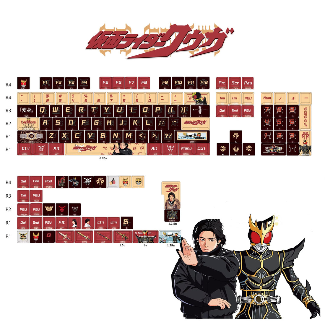 Kamen Rider Theme Series Design Set Keycaps, Ultimate Kuuga，custom set personalized keycap series, PBT material, compatible with 61/64/68/75/84/87/104 mechanical keyboard keycap set