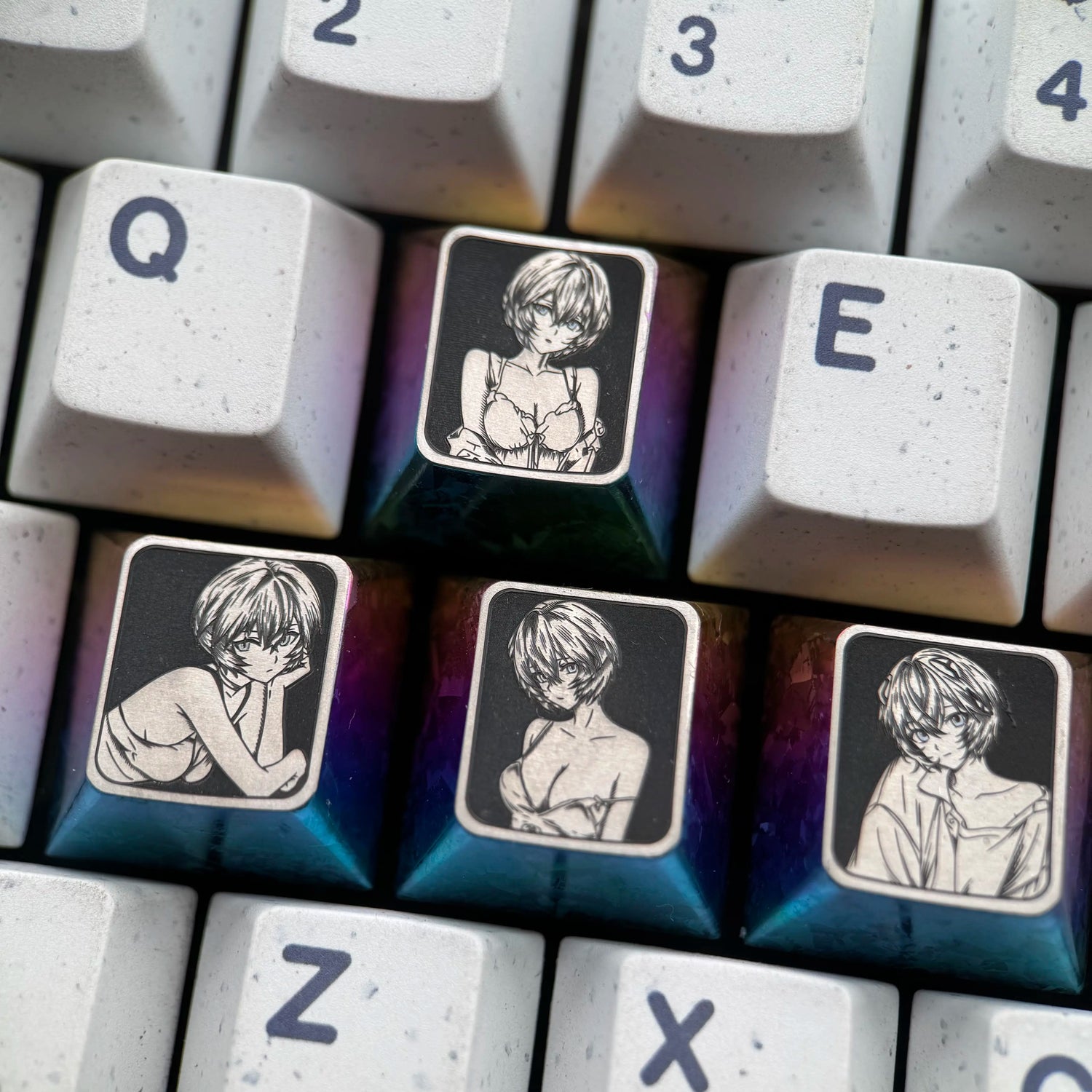 EVA，Ayanami Rei，WASD/directional key titanium alloy set personalized keycaps, anime and game decorative art keycap combination customized metal set