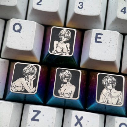 EVA，Ayanami Rei，WASD/directional key titanium alloy set personalized keycaps, anime and game decorative art keycap combination customized metal set