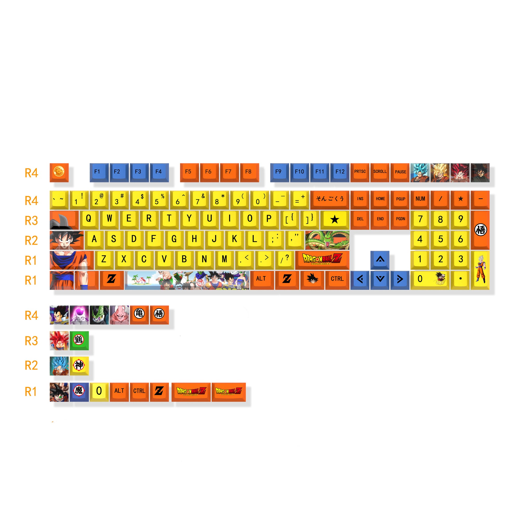 Dragon Ball theme design, PBT material, sublimation， Personalized keycaps, mechanical keyboard decorative keycaps.