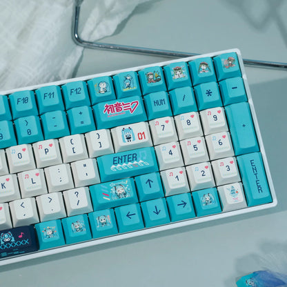 Hatsune Miku Theme PBT Material Hot Sublimation Process Personalized Keycap Set, Animation Music Theme Decoration Keycap Set
