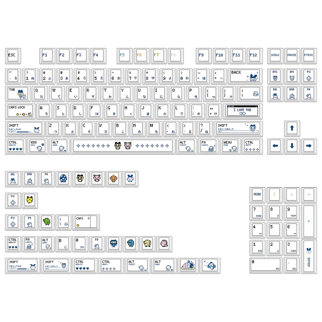 Electronic Pet, Virtual Pet theme design replaces keycaps, PBT material material personalized keycap set, compatible with 61/64/68/75/84/87/104 mechanical keyboard replacement keycap