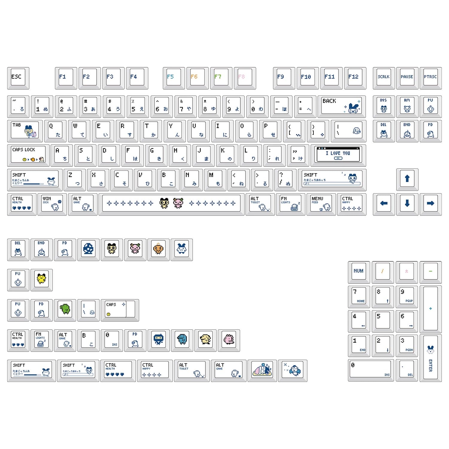 Electronic Pet, Virtual Pet theme design replaces keycaps, PBT material material personalized keycap set, compatible with 61/64/68/75/84/87/104 mechanical keyboard replacement keycap