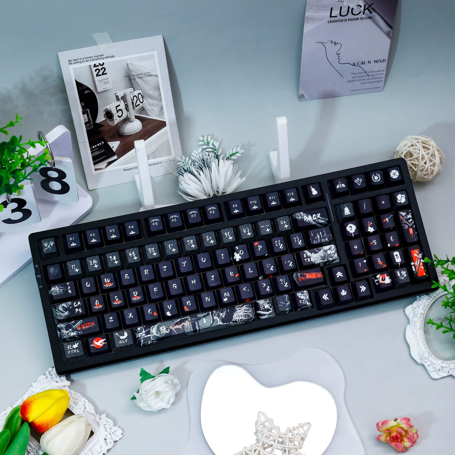 Sekiro: Shadows Die Twice theme, PBT material personalized keycap set, anime keycap culture peripheral mechanical keyboard decoration keycaps， Compatible with 61/64/68/75/84/87/104 key mechanical keyboard keycap set