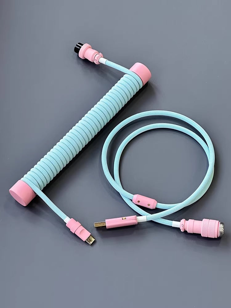 Ice cream color manual customization keyboard 1.5M aviation plug spiral data cable