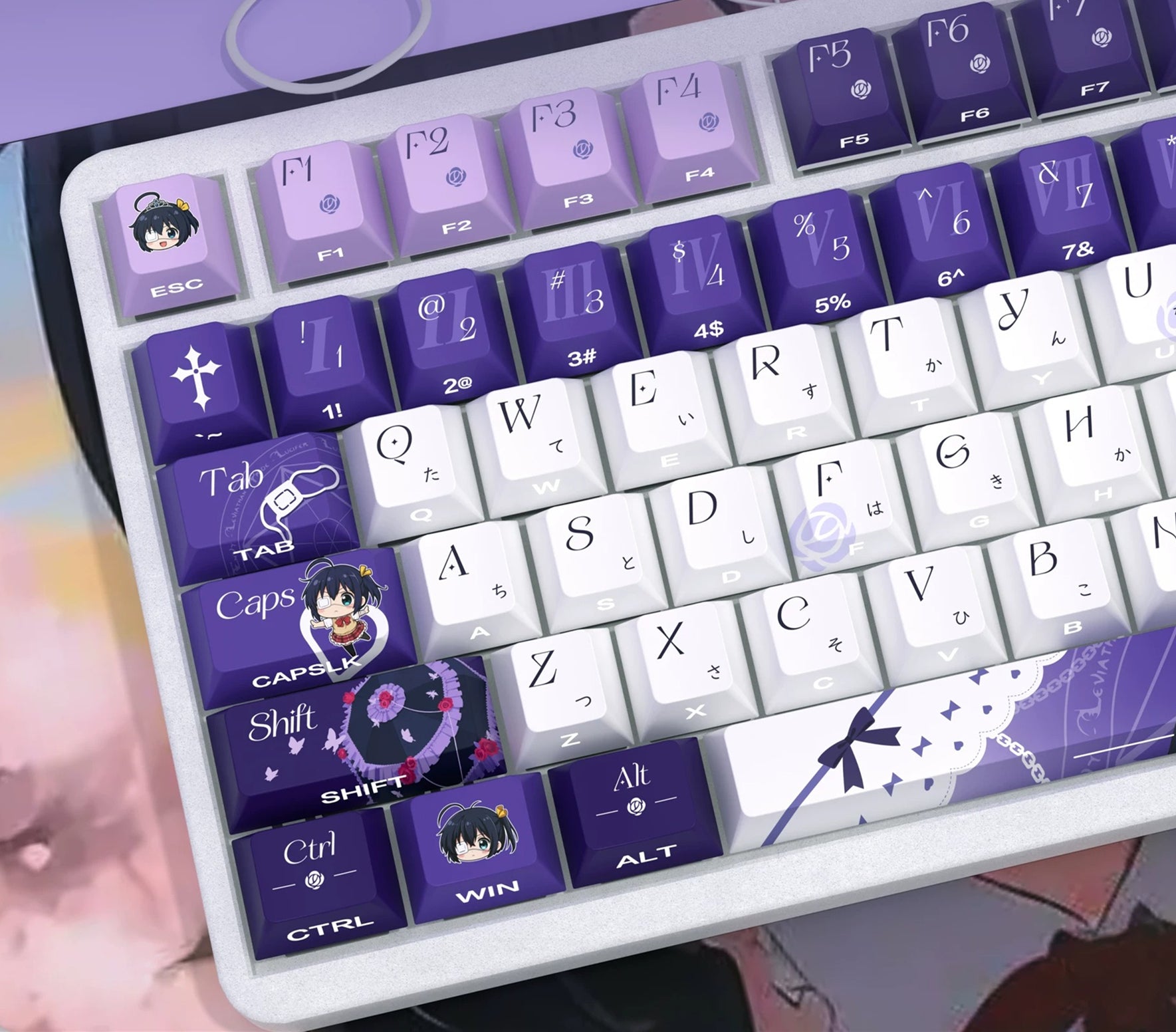 Takanashi Rikka Theme PBT material personalized keycap set, anime cultural creative decoration keycap set, compatible with 61/64/68/75/84/87/104 mechanical keyboard