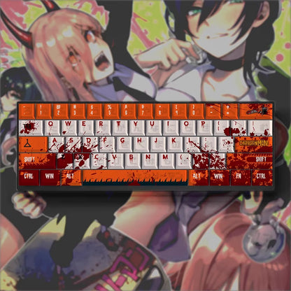 Chainsaw Man theme design, PBT material set keycap original factory height, mechanical keyboard personalized keycap set decorative keycap set, compatible with 61/64/68/75/84/87/104 mechanical keyboard keycap set
