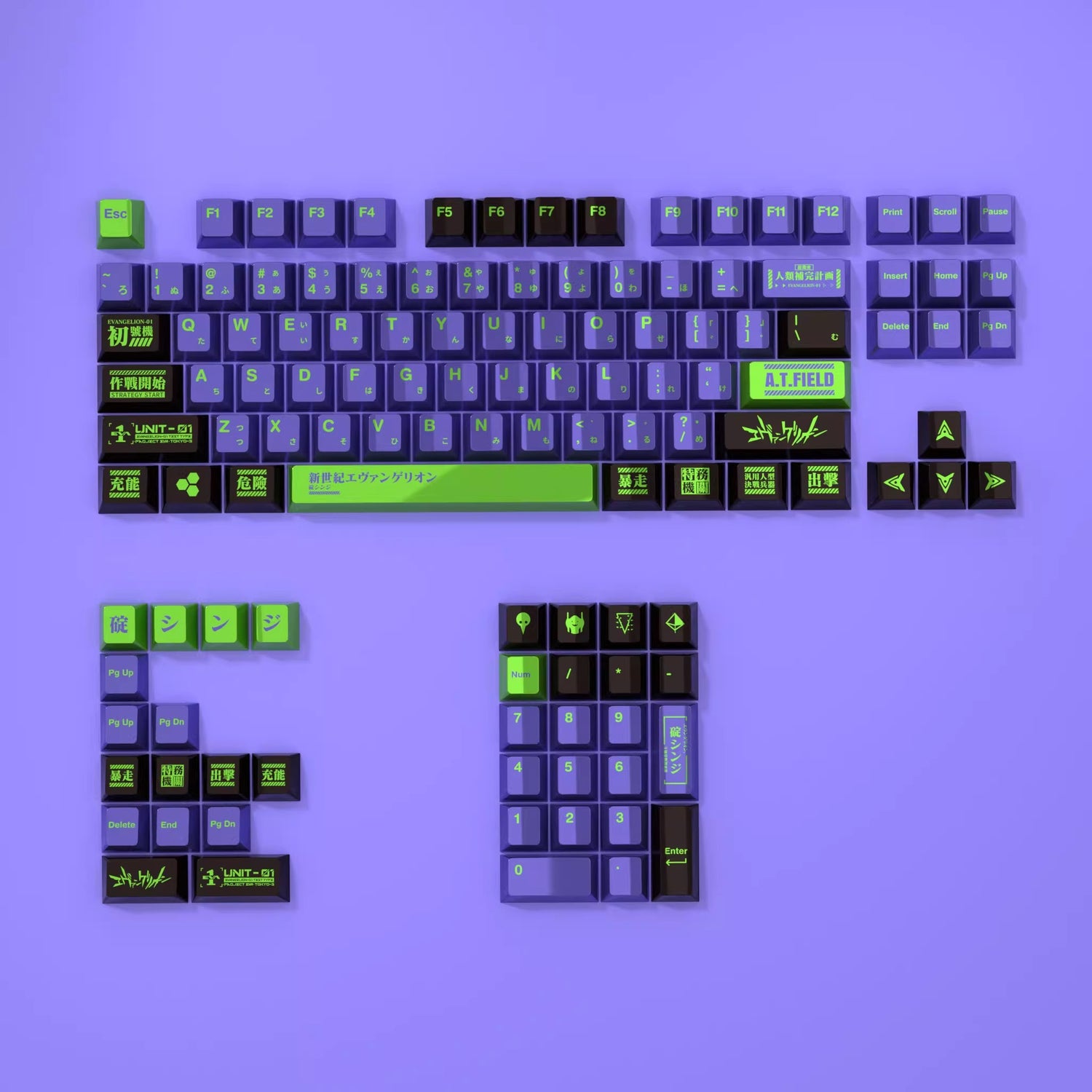 NEON GENESIS EVANGELION, EVA Theme, Pearl Metallic Paint Collection PBT Material Original Factory Highly Personalized Keycap Set, Anime Game Keycap Set, Suitable for 61/64/68/75/84/87/104 Key Mechanical Keyboard