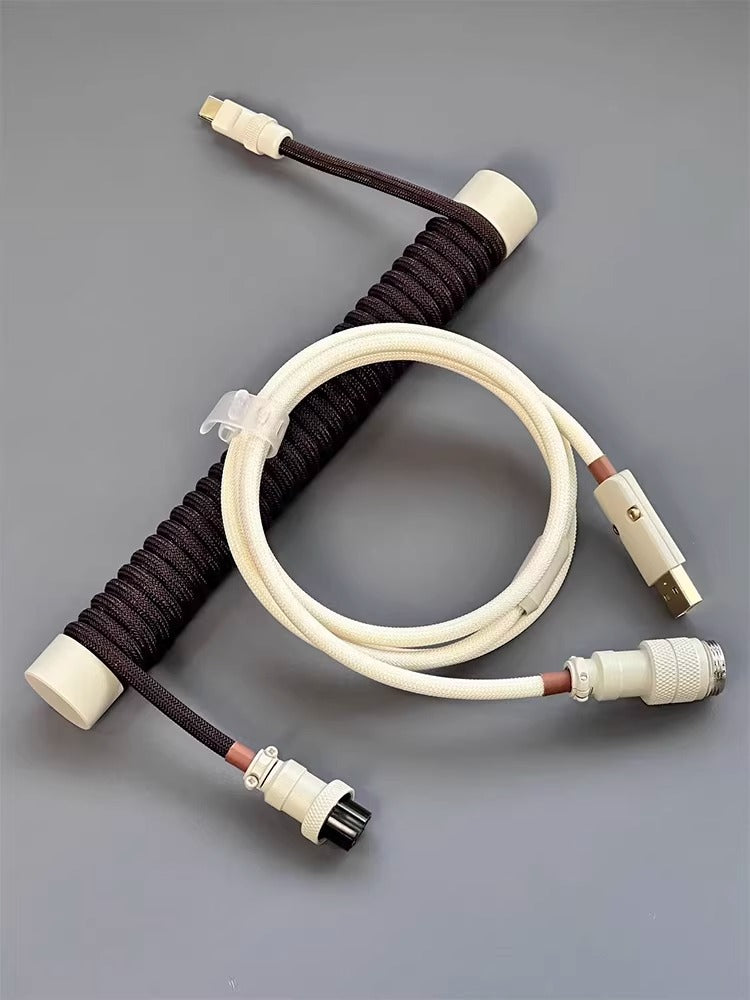 Tiramisu color matching handmade custom keyboard 1.5M aviation plug spiral data cable