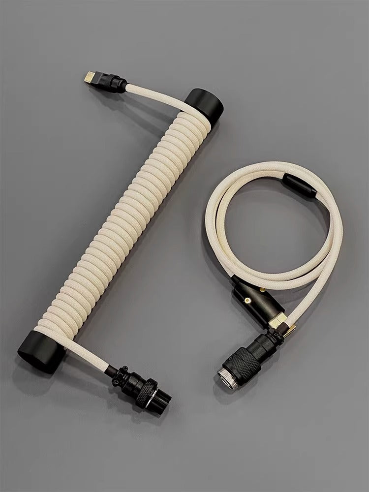 Ivory white black plug color manual custom keyboard 1.5M aviation plug spiral data cable