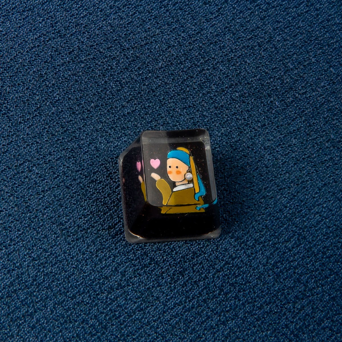 Hand drawn Het meisje met de parel crystal resin personalized keycaps, artistic decorative keycaps, handmade keyboard keycaps